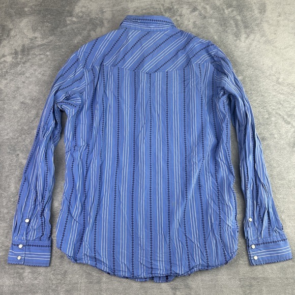 Fossil Vintage Fit Shirt XL Western Blue Brown Button Up Long Sleeve Pearl Snaps - Picture 3 of 11